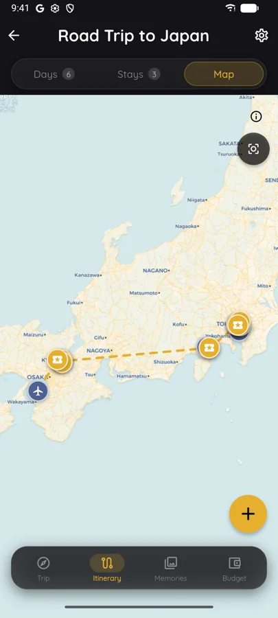 The whole route on a map